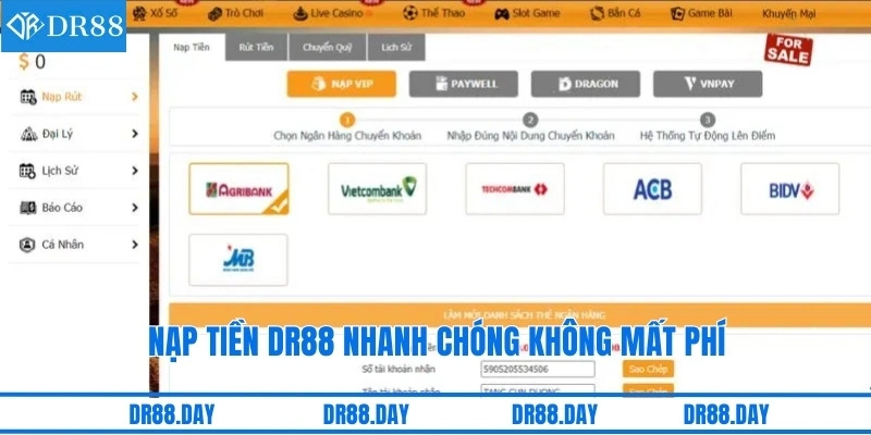 Nạp tiền DR88 nhanh chóng không mất phí